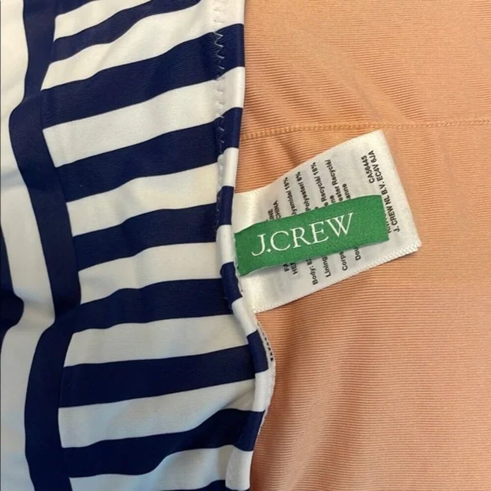 J. Crew Size 18 One-Piece Swimsuit Cap Sleeve Blue White Stripe Nautical - Picture 4 of 5